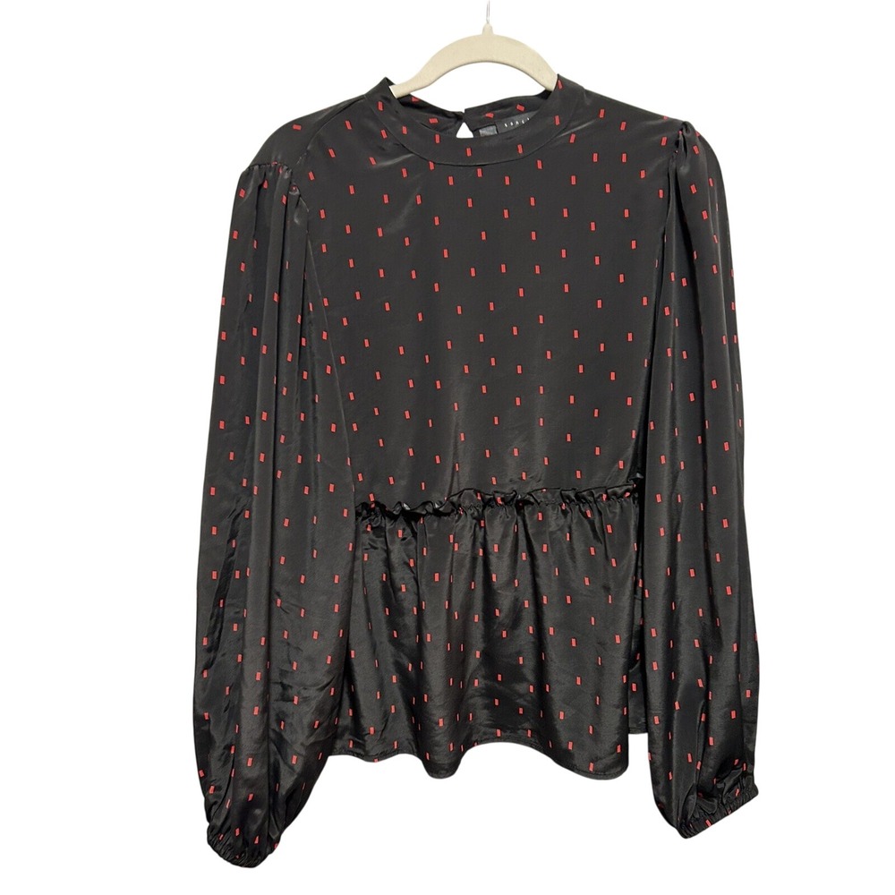 Sanctuary Loveless‎ Confetti Blouse L Women's Black Red Balloon Sleeve Top Large